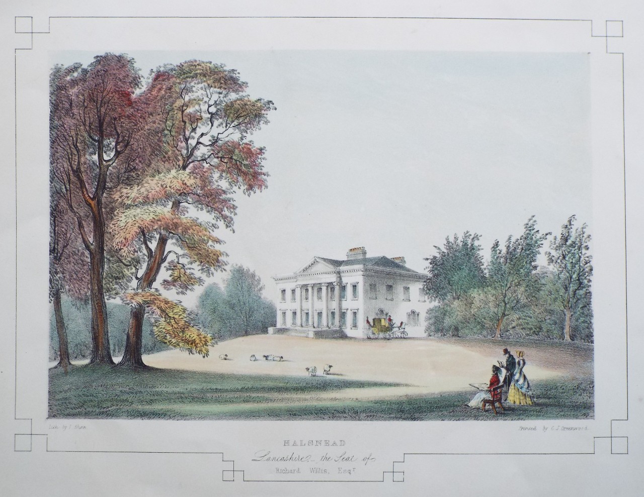 Lithograph - Halsnead Lancashire, the Seat of Richard Willis, Esqr. - Shaw