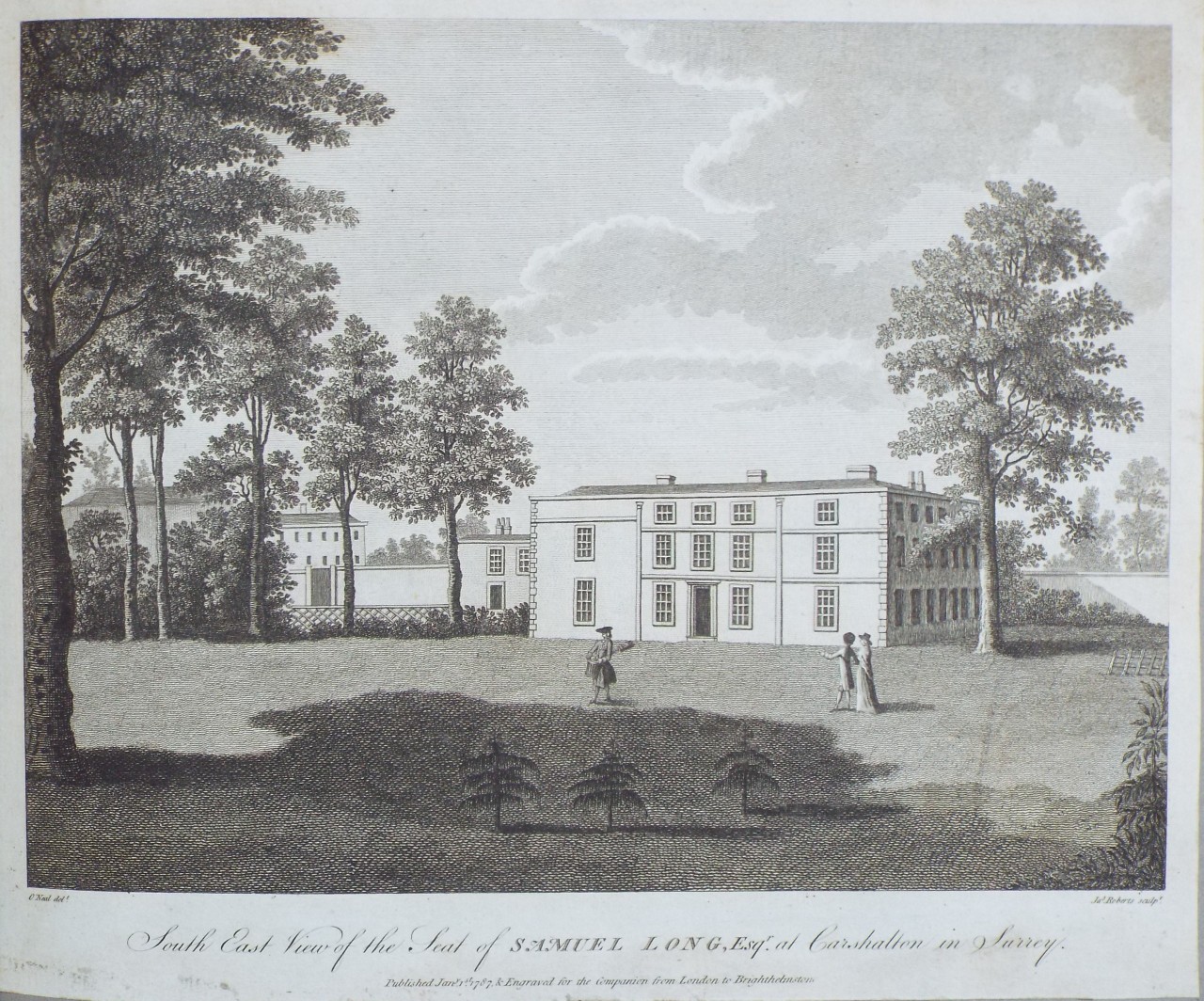 Print - South East View of the Seat of Samuel Long, Esqr., at Carshalton in Surry. - Roberts