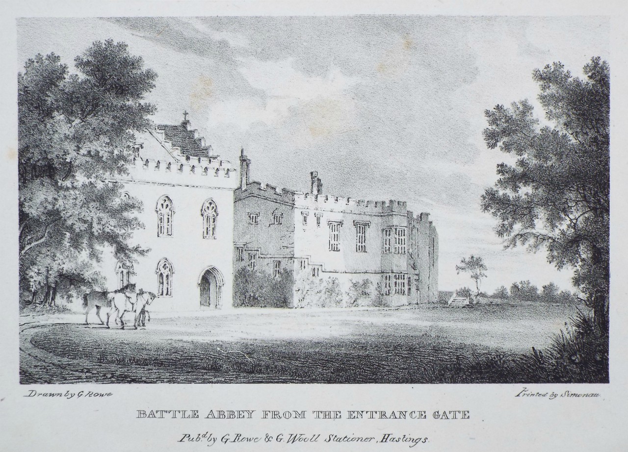 Lithograph - Battle Abbey from the Entrance Gate. - Rowe