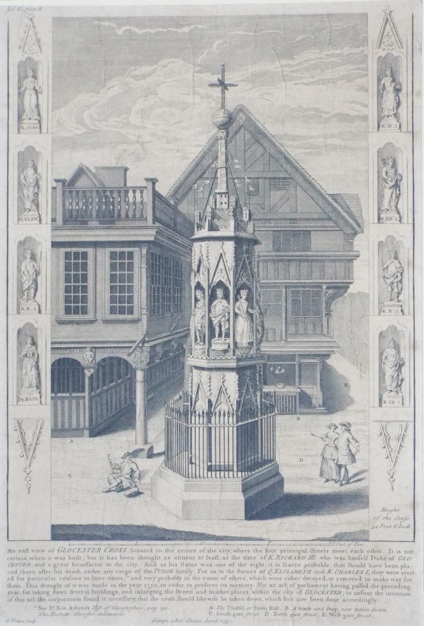 Print - An east view of Gloucester Cross - Vertue