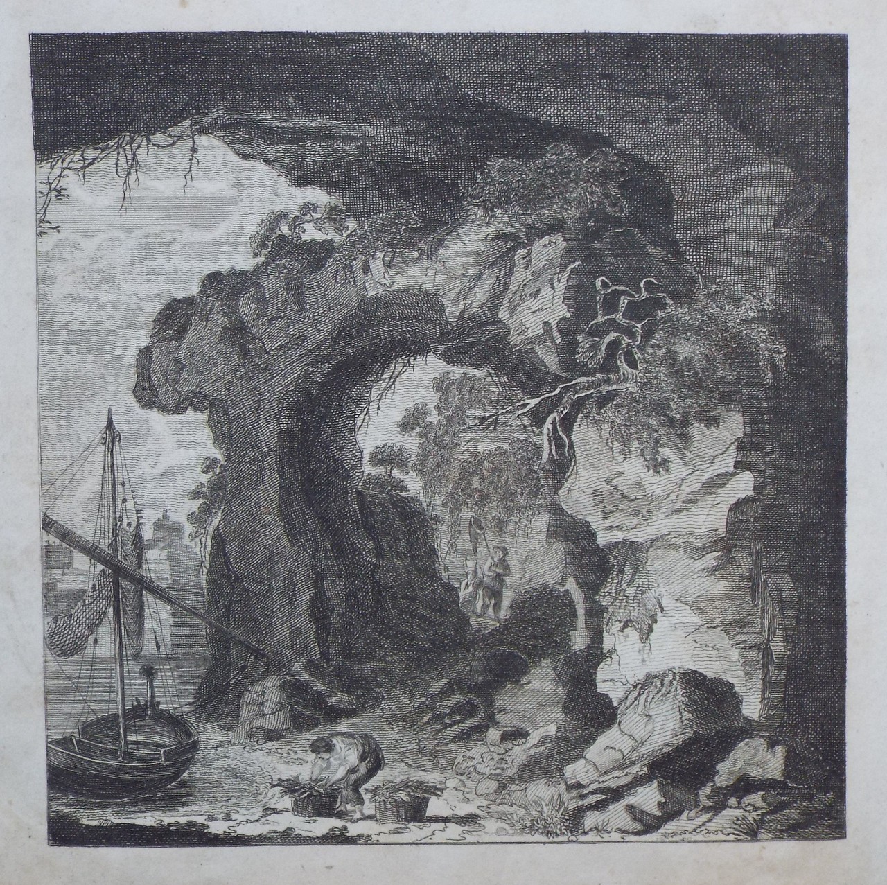 Print - Coastal landscape from the mouth of a cave