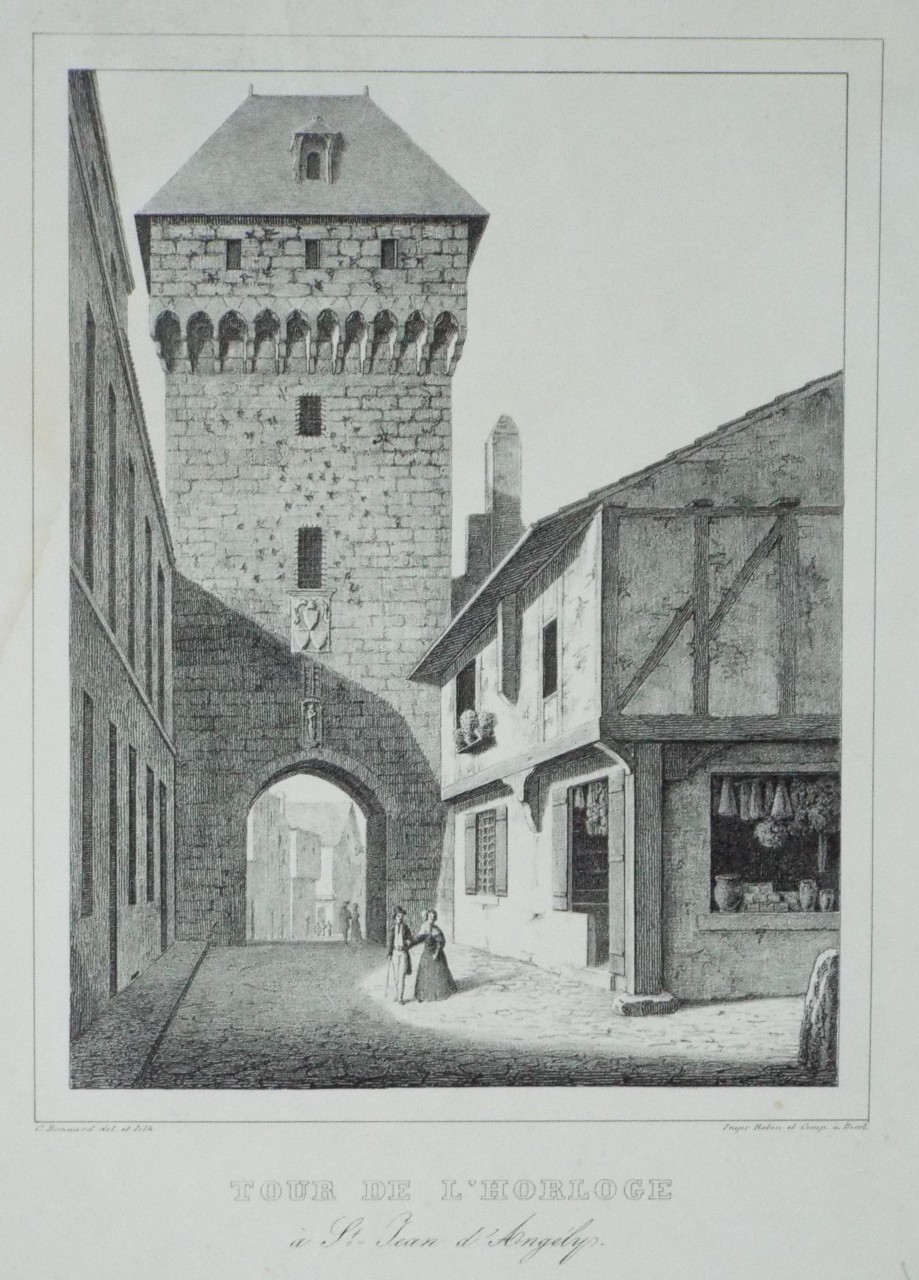Lithograph - Tour de l'Horloge a St. Jean d'Angely. - Bonnard