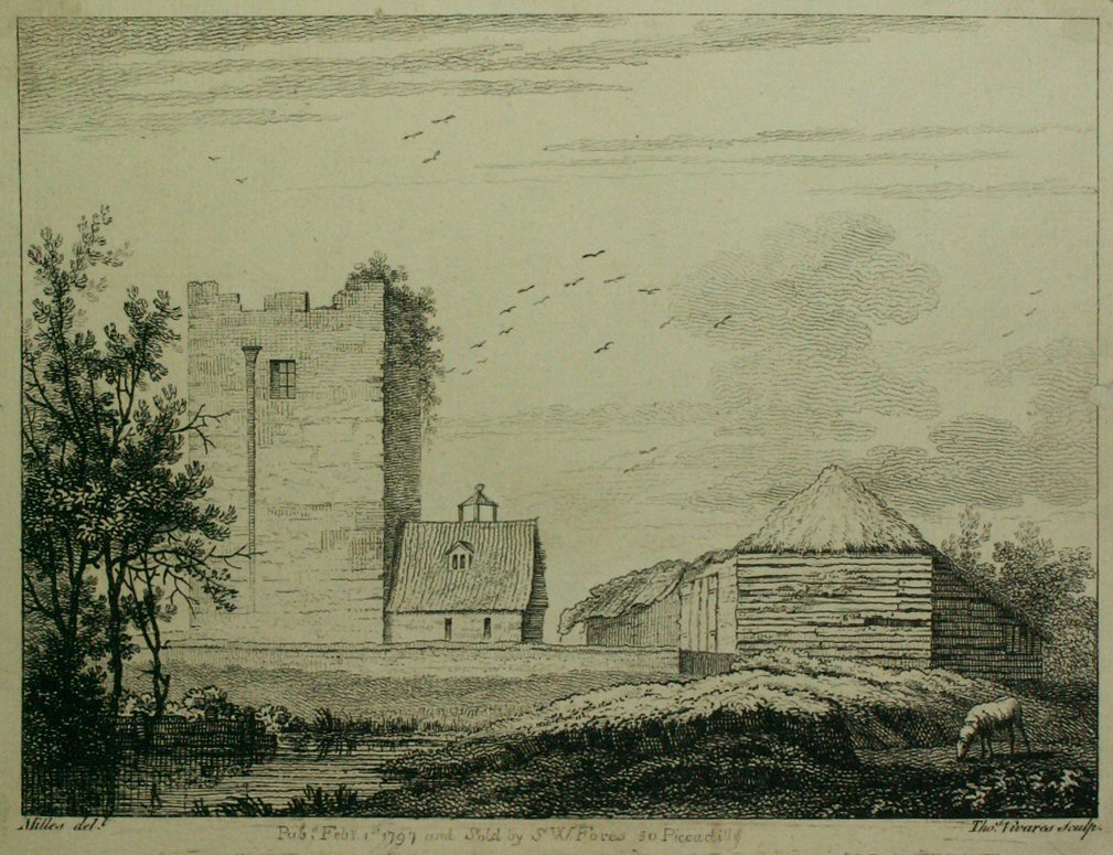 Etching - (Fortified tower and thatched barn) - Vivares