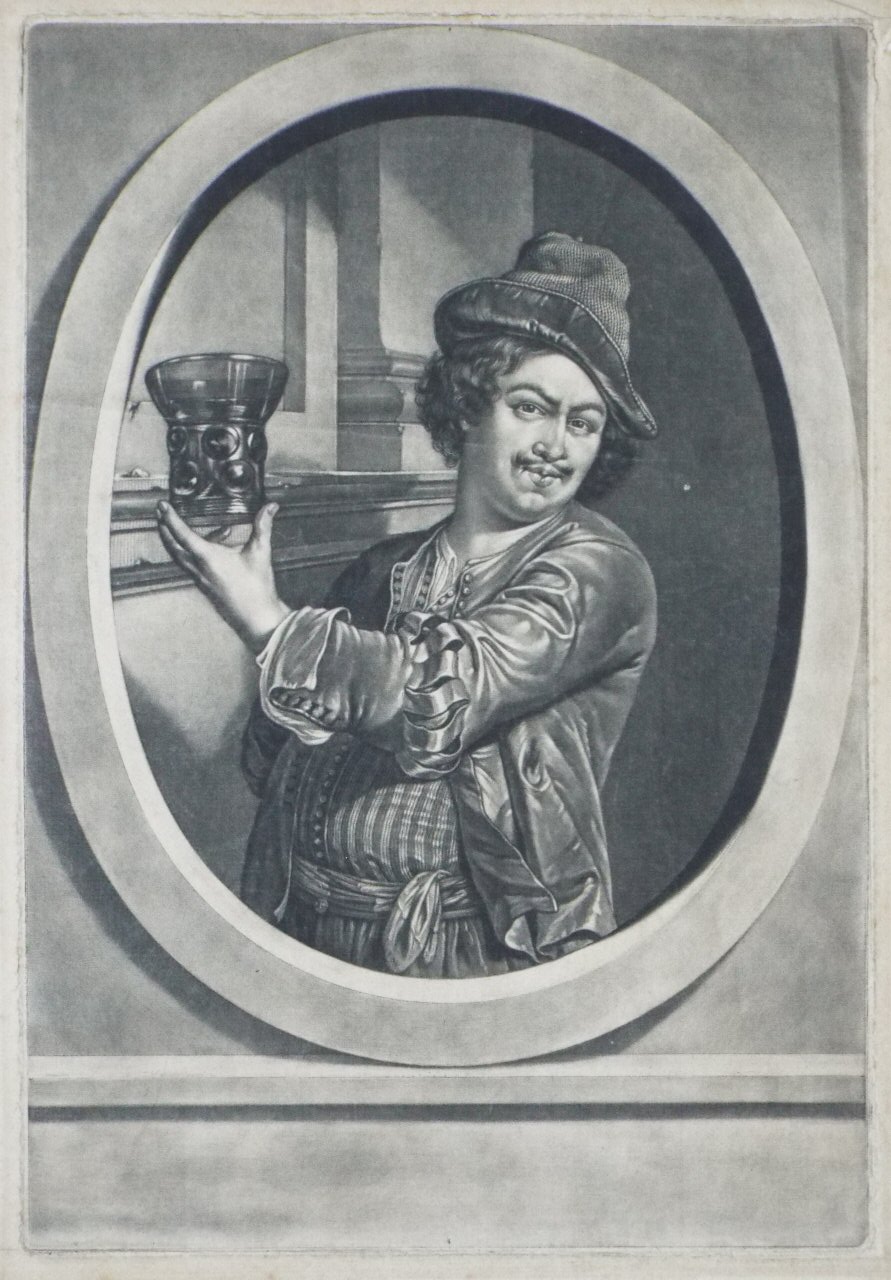 Mezzotint - Man holding up a Goblet - Blooteling