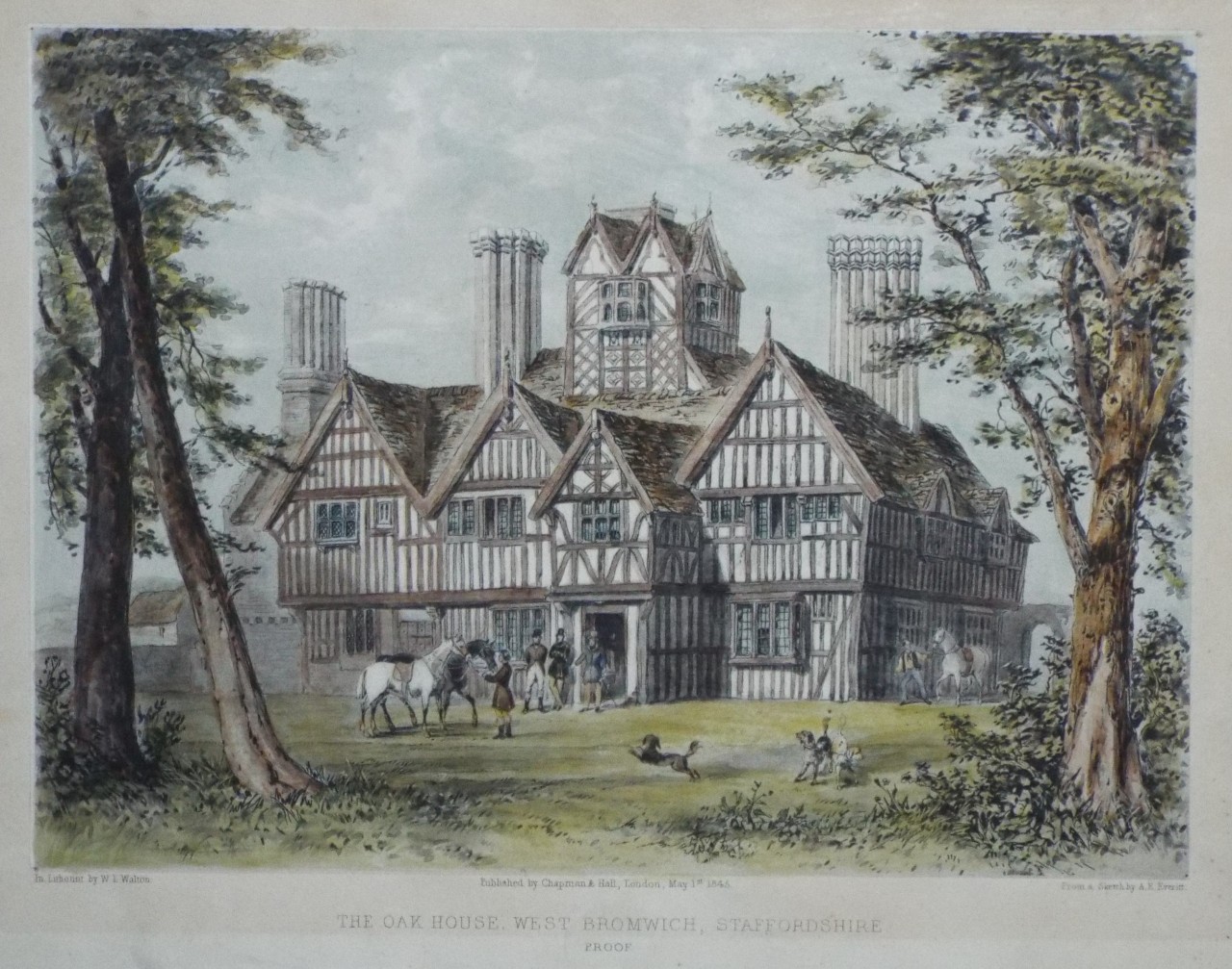 Lithograph - The Oak House, West Bromwich, Staffordshire. - Walton