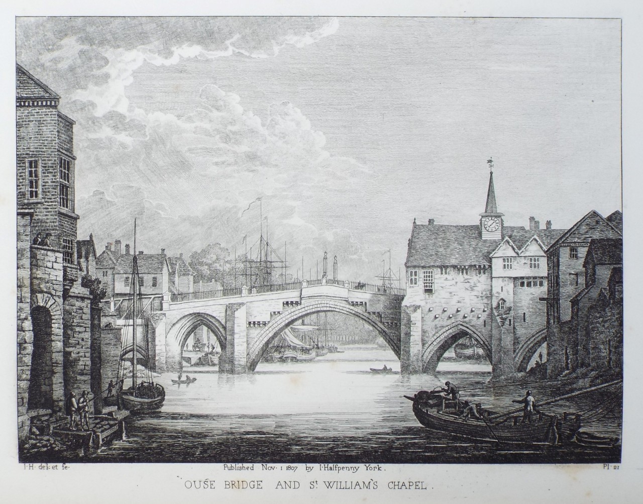 Etching - Ouse Bridge and St. William's Chapel. - Halfpenny