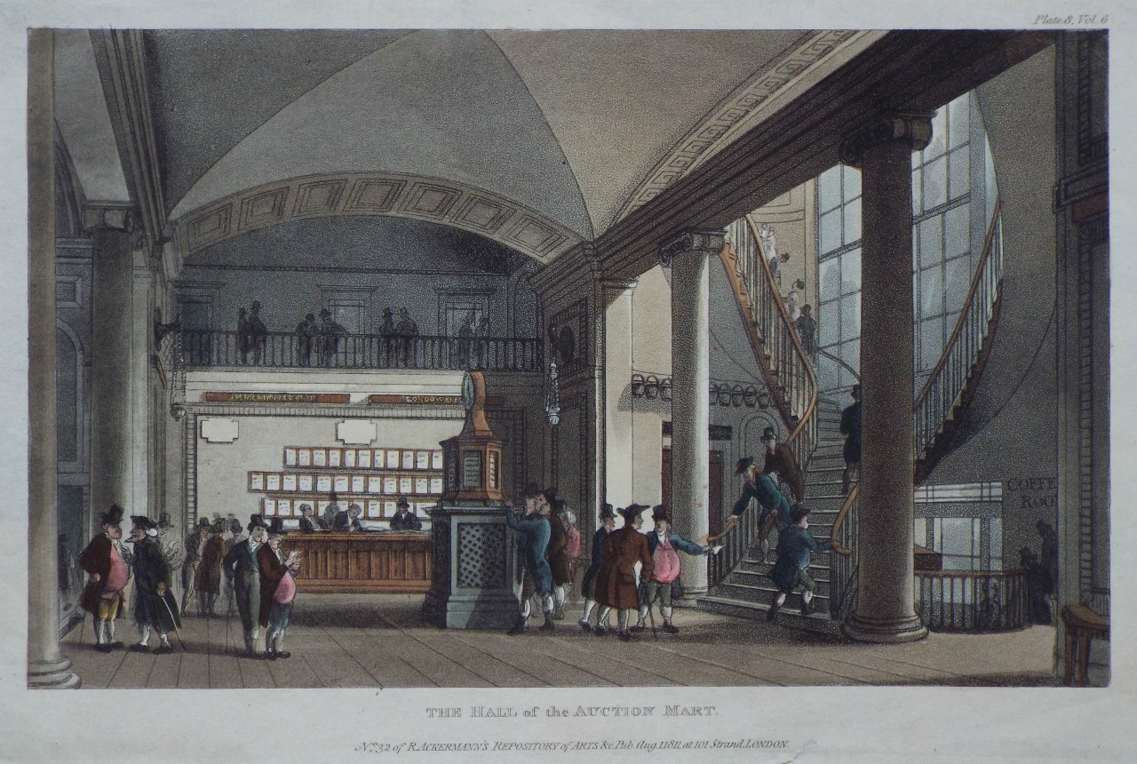 Aquatint - The Hall of the Auction Mart.