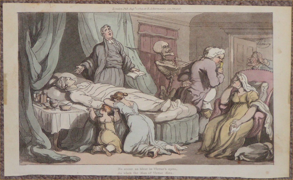 Aquatint - No scene so blest in Virtue's eyes, As when the Man of Virtue dies.