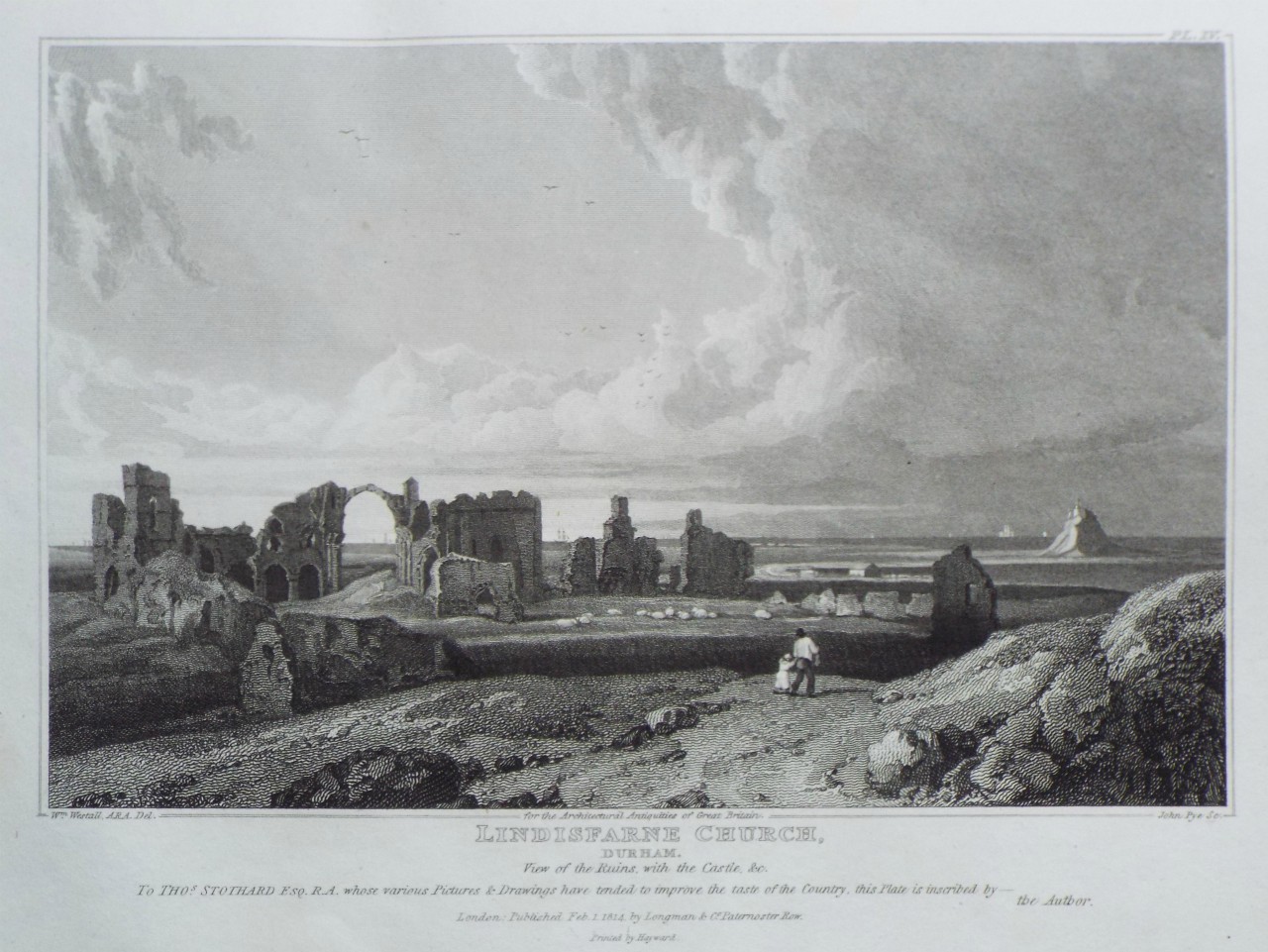 Print - Lindisfarne Church, Durham. View of the Ruins, with the Castle, &c. - Pye