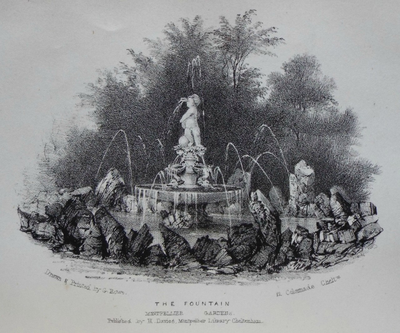 Lithograph - Fountain in Montpellier Gardens, Cheltenham.