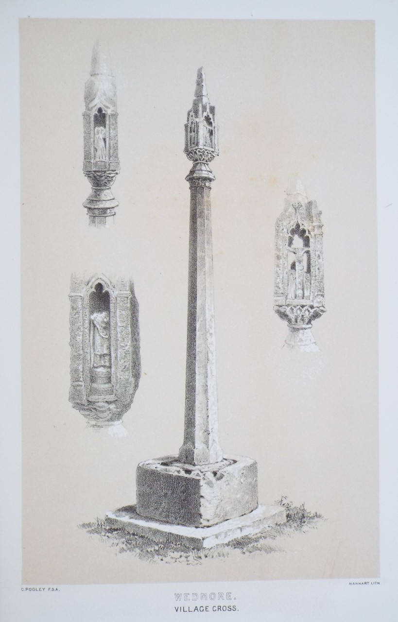 Lithograph - Wedmore. Village Cross. - 