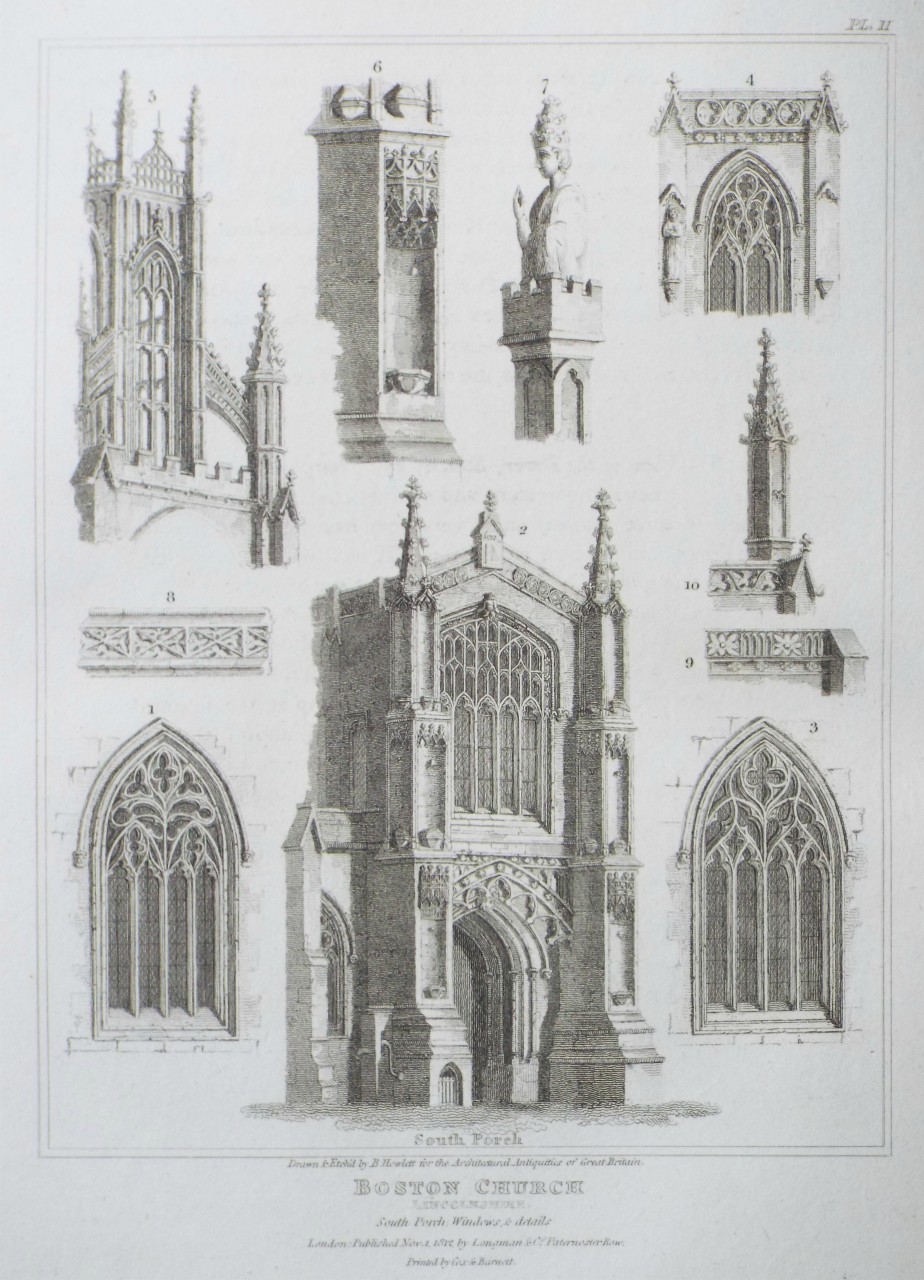 Print - Boston Church, Lincolnshire. South Porch, Windows, & details - Howlett