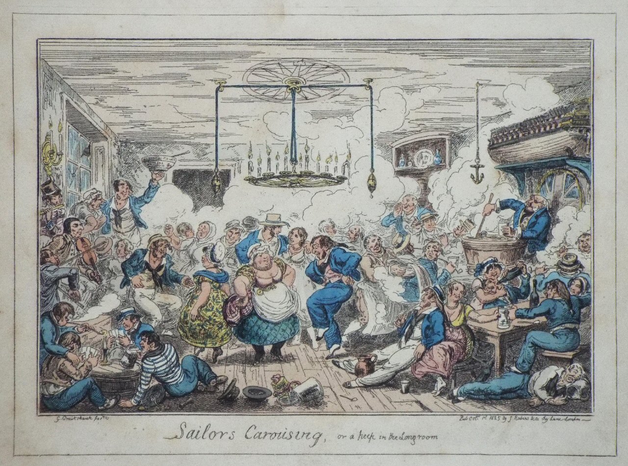 Etching - Sailors Carousing, or a peep in the Long room - Cruikshank