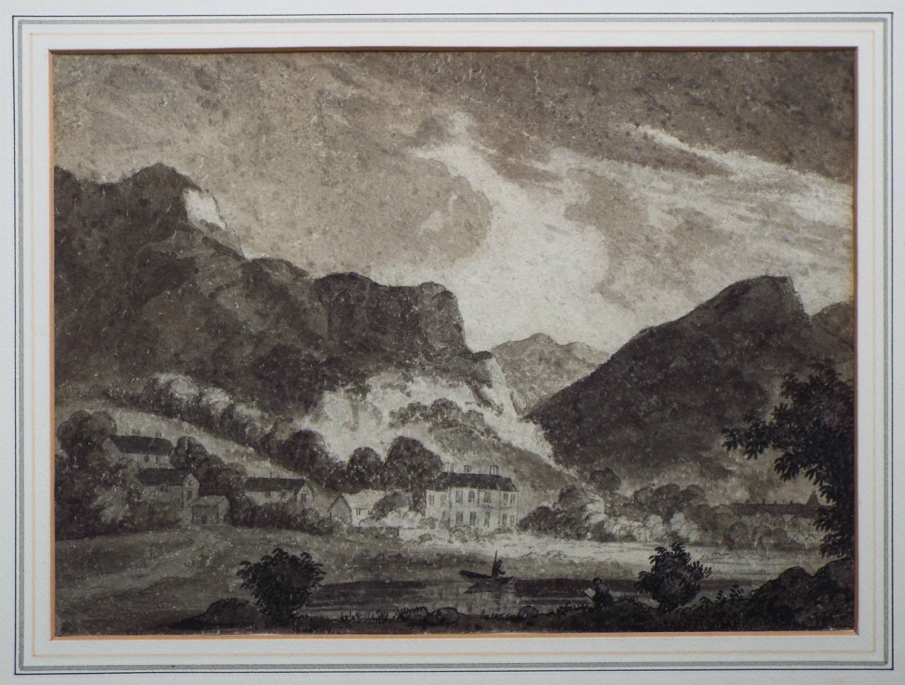 Pencil drawing - Lakeland landscape with mansion
