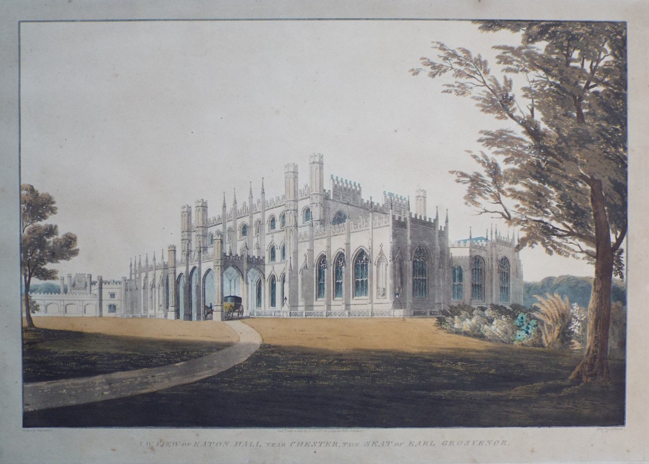 Aquatint - S.W. View of Eaton Hall, Near Chester, the Seat of Earl Grosvenor. - Havell