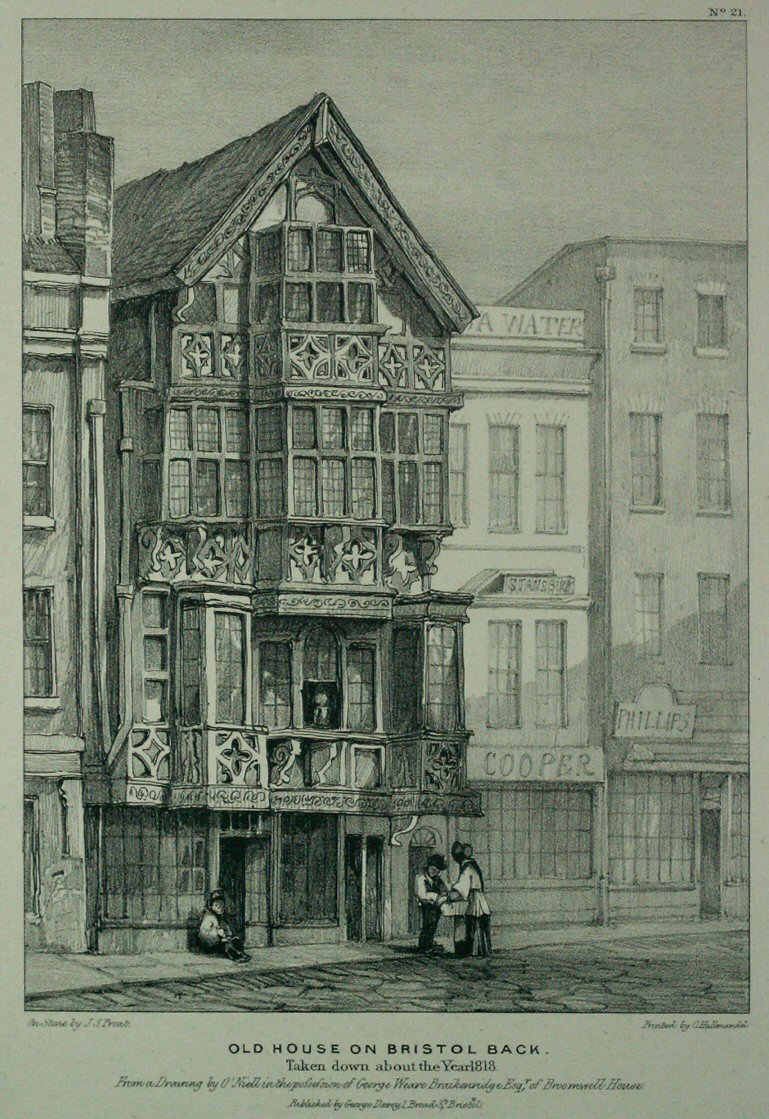 Lithograph - Old House on Bristol Back. Taken down about the Year 1818 - Prout