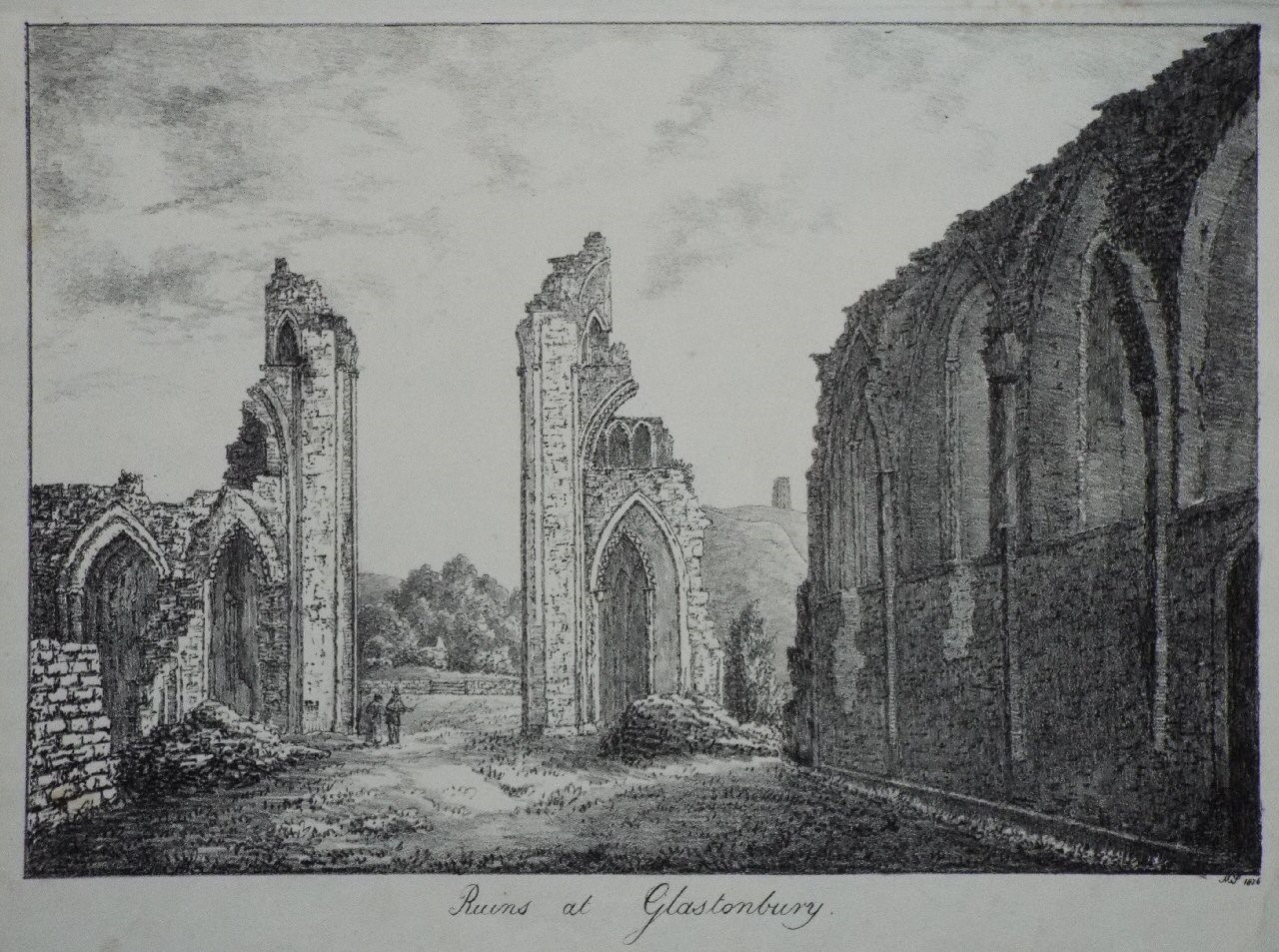 Lithograph - Ruins at Glastonbury. - M