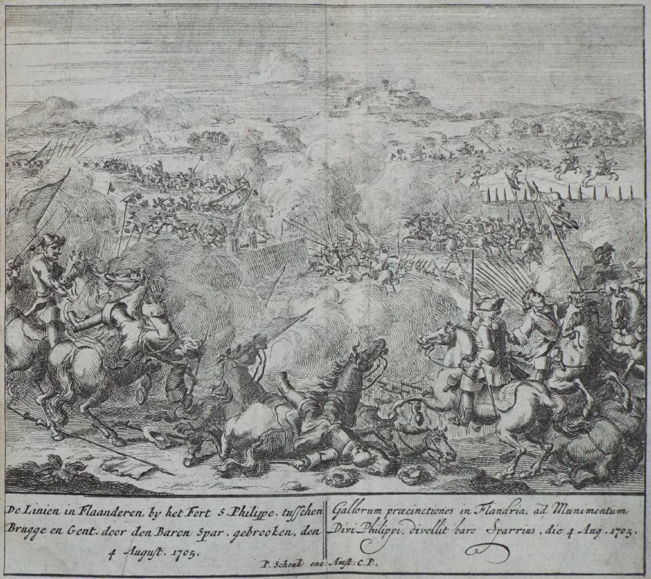 Etching - De Linien in Flaanderen, by het Fort... 4th August 1705.