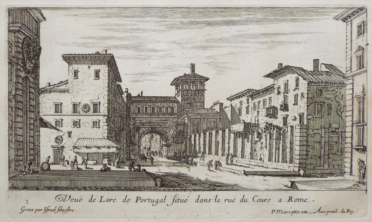 Etching - Veue de Larc de Portugal situe dans la rue du Cours a Rome. - Silvestre