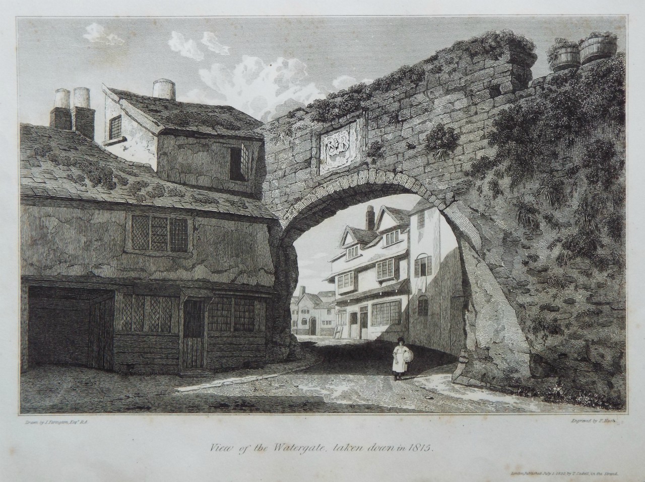 Print - View of the Watergate, taken down in 1815. - Nash