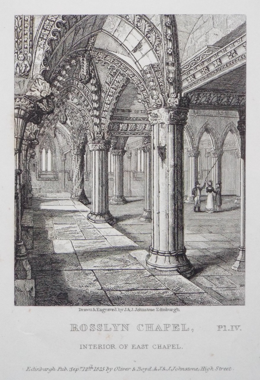 Lithograph - Rosslyn Chapel, Interior of East Chapel. - Johnstone