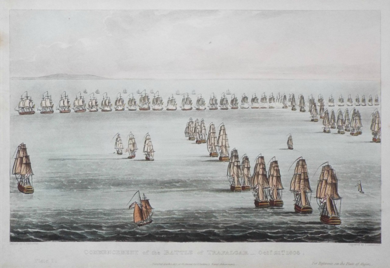 Aquatint - Commencement of the Battle of Trafalgar - Octr. 21st. 1805. - Sutherland