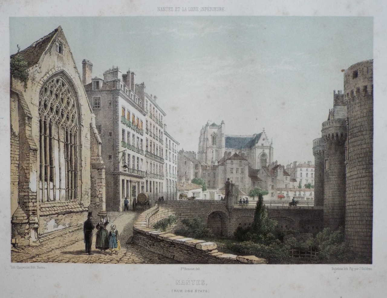 Lithograph - Nantes, (Rue des Etats) - Benoist