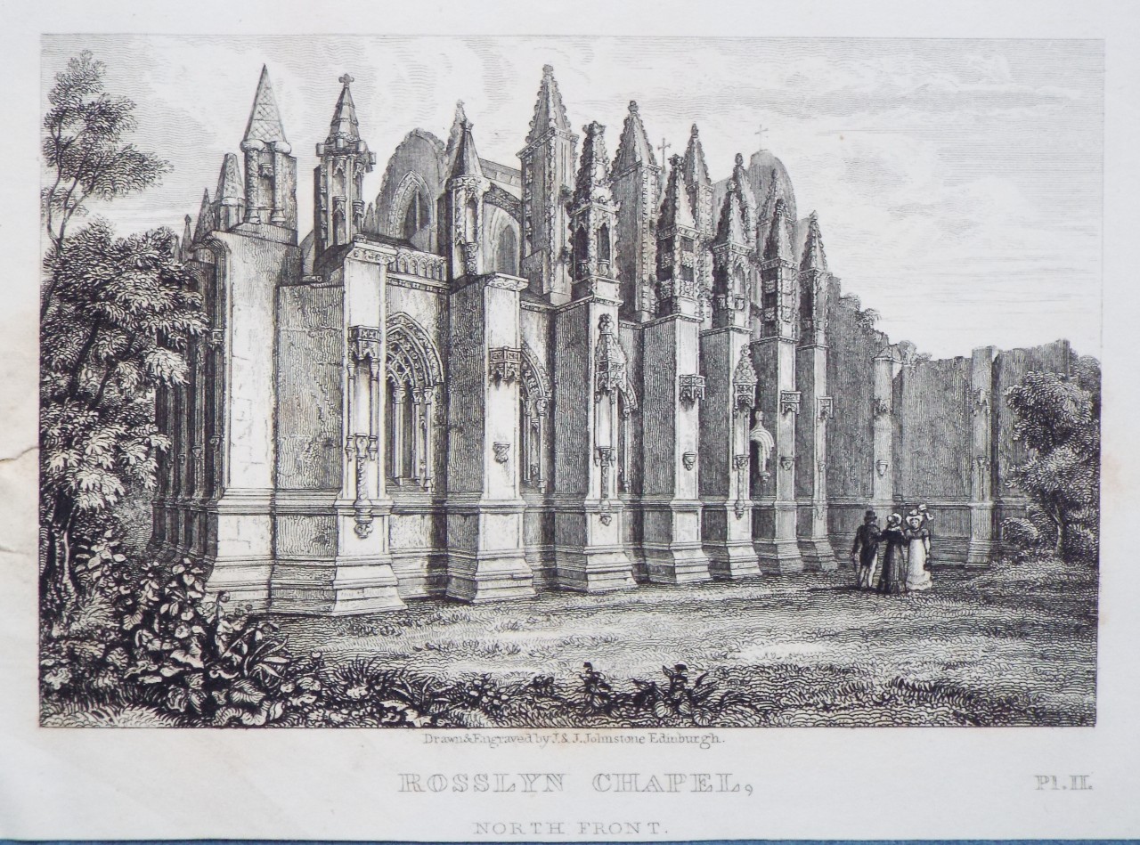 Lithograph - Rosslyn Chapel, North Front. - Johnstone