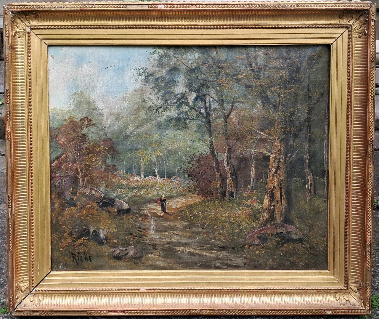 Oil on canvas - Barbizon school woodland landscape