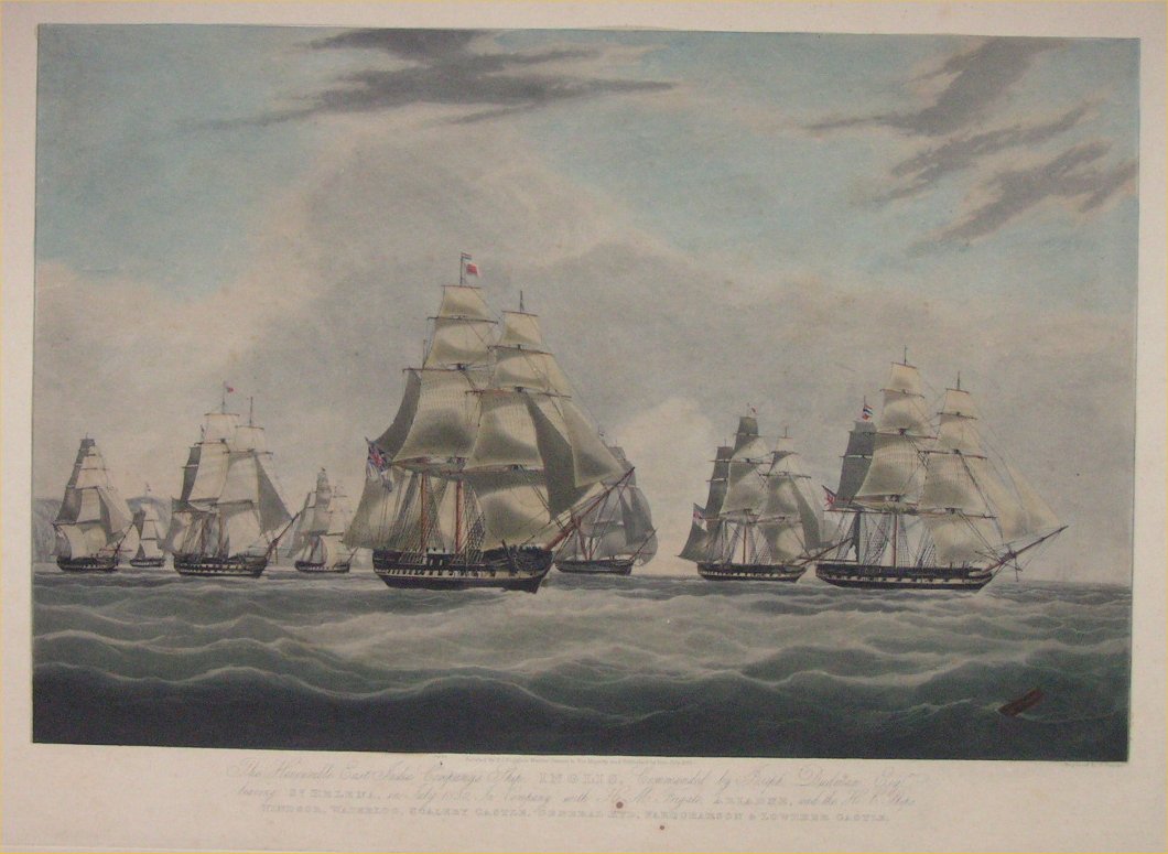 Aquatint - The Honourable East India Company Ship Inglis... leaving St.Helena July 1830 - Duncan
