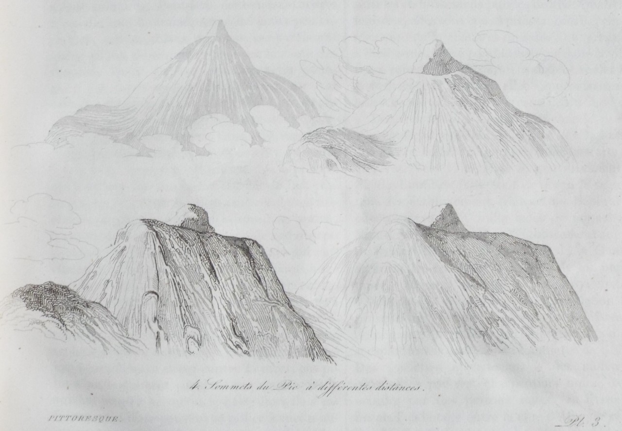 Etching - Summets du Pic a differentes distances. - Sainson