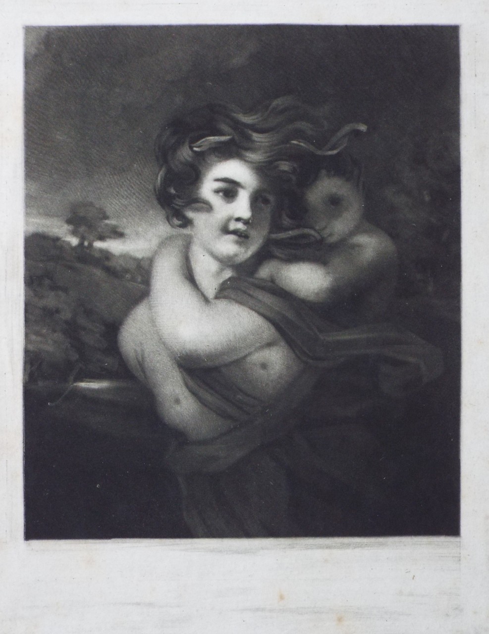 Mezzotint - A Bacchante with young faun - Reynolds