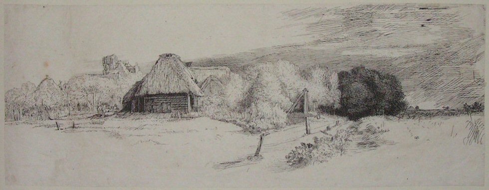 Print - (Landscape with thatched barn and lane) - Smith