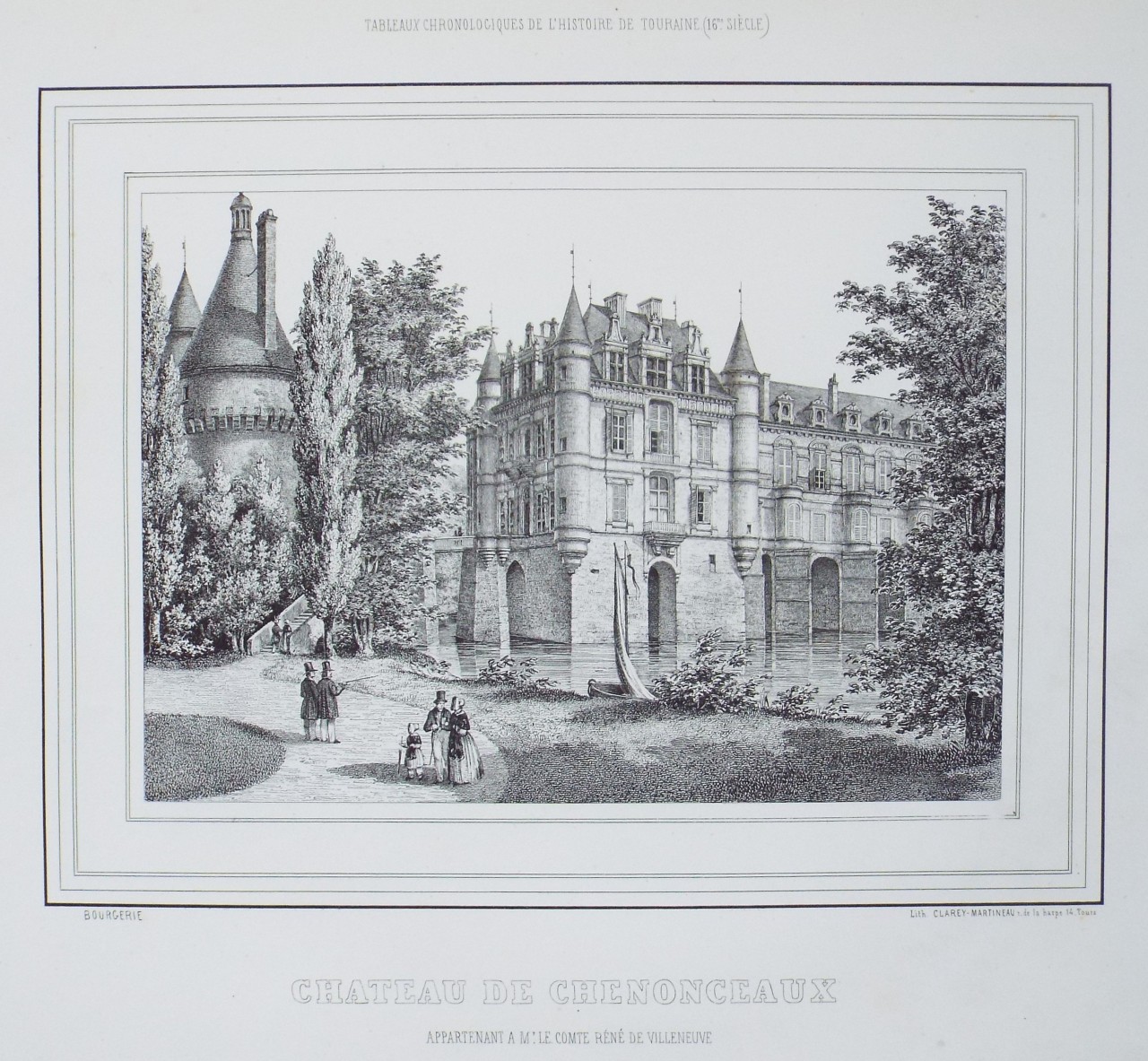 Lithograph - Chateau de Chenonceaux