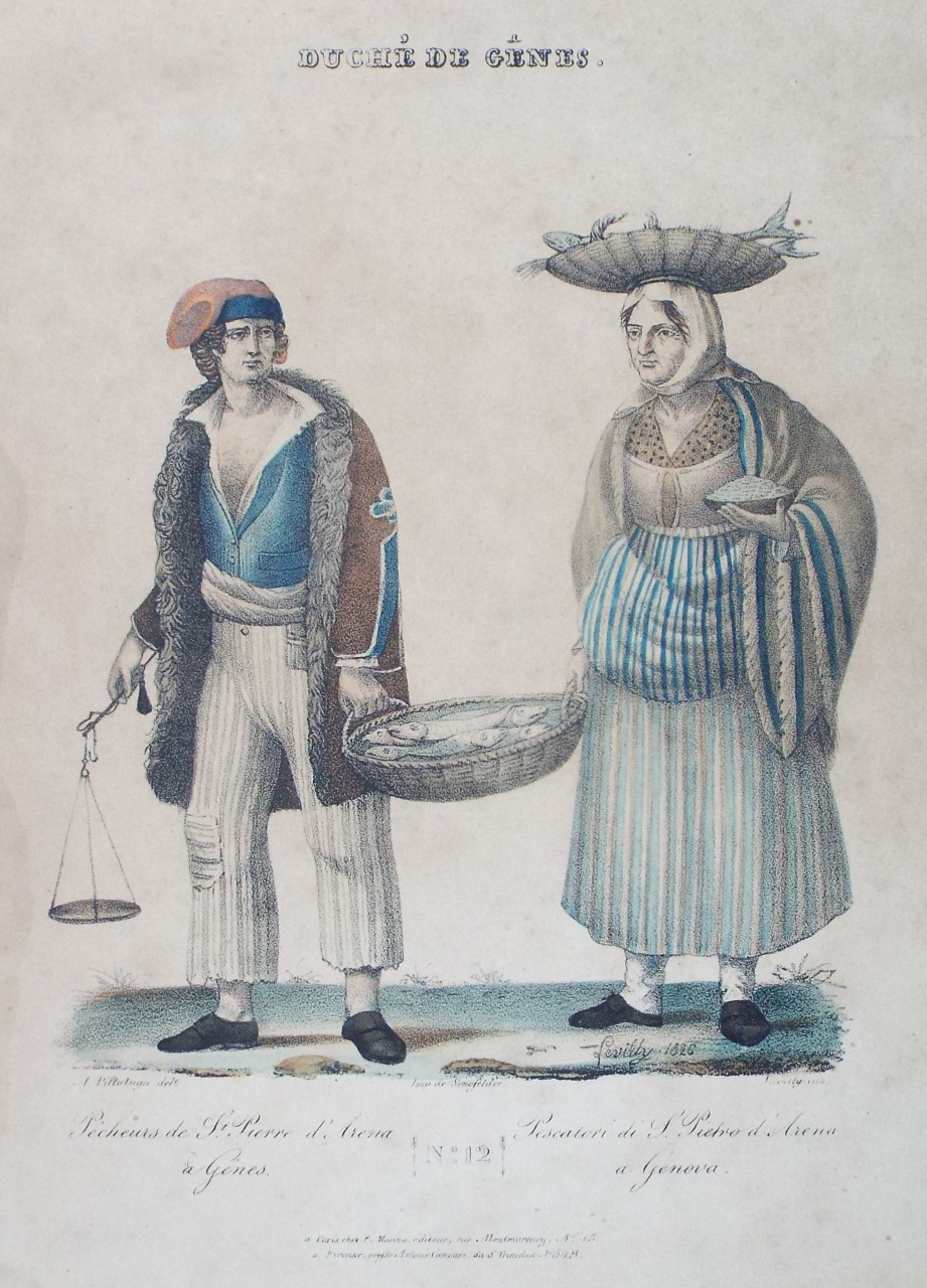Lithograph - Duche de Genes. 2. Pecheurs de St. Pierre d'Arena a Genes. Pescatori di S. Pietro d'Arena a Genova. - 