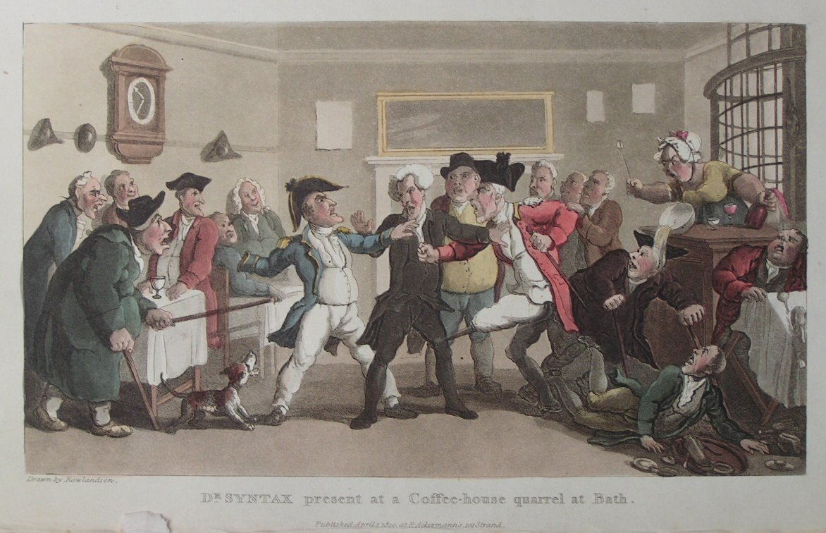 Aquatint - Dr. Syntax present at a Coffee House Quarrel at Bath.