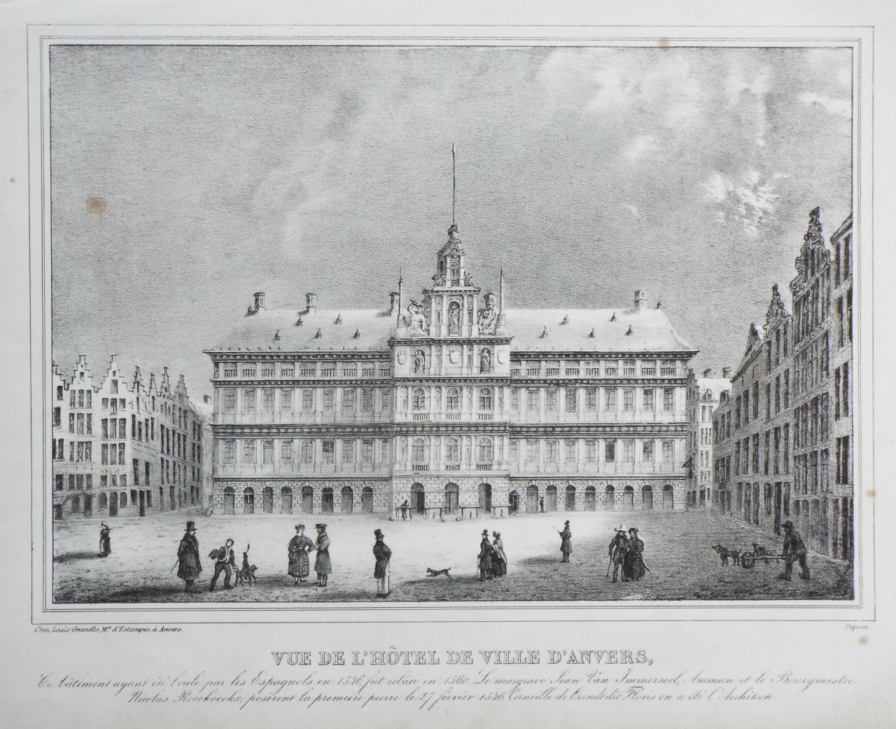 Lithograph - Vue de l'Hotel de Ville d'Anvers.