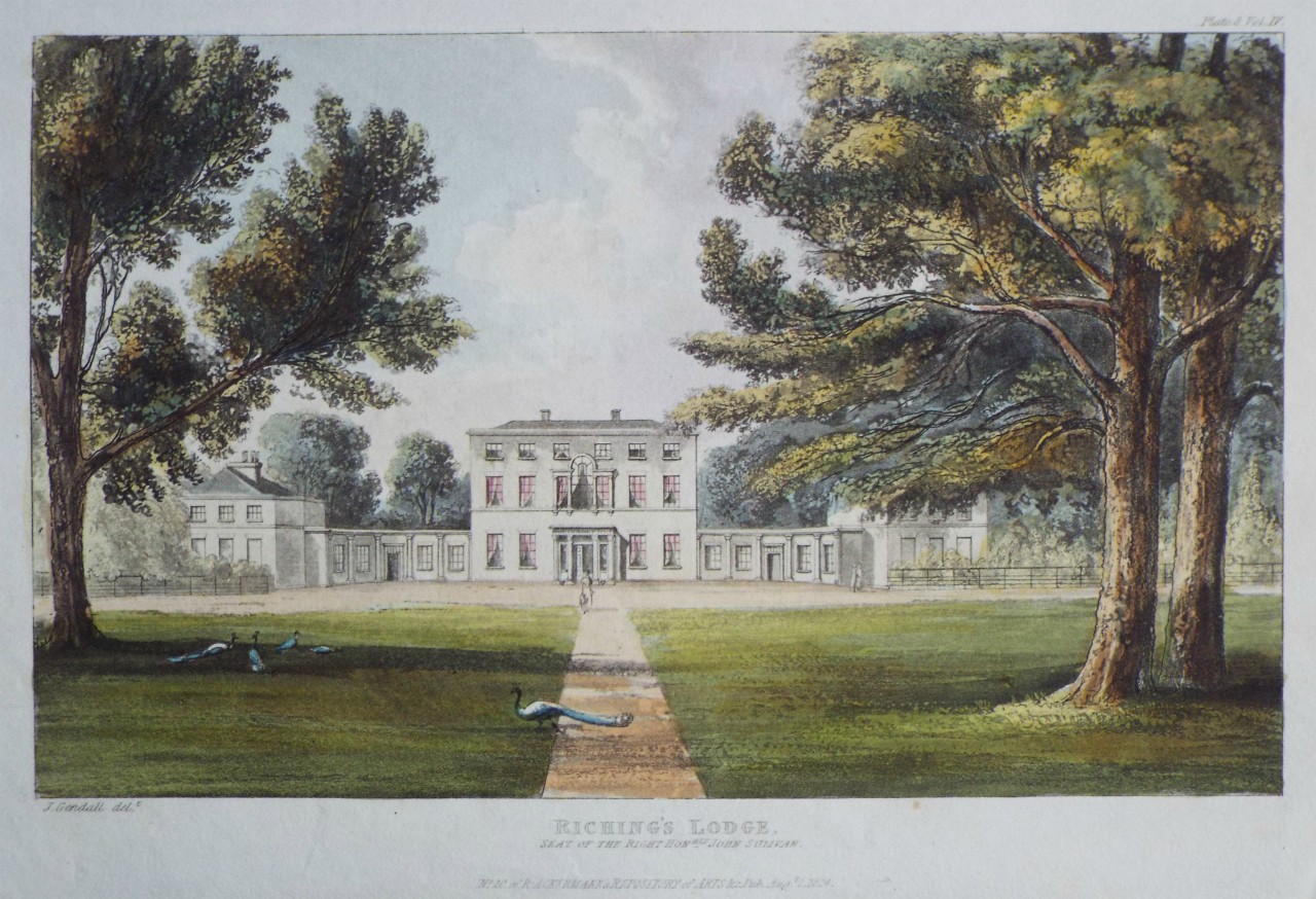 Aquatint - Riching's Lodge, Seat of the Right Honble John Sulivan.