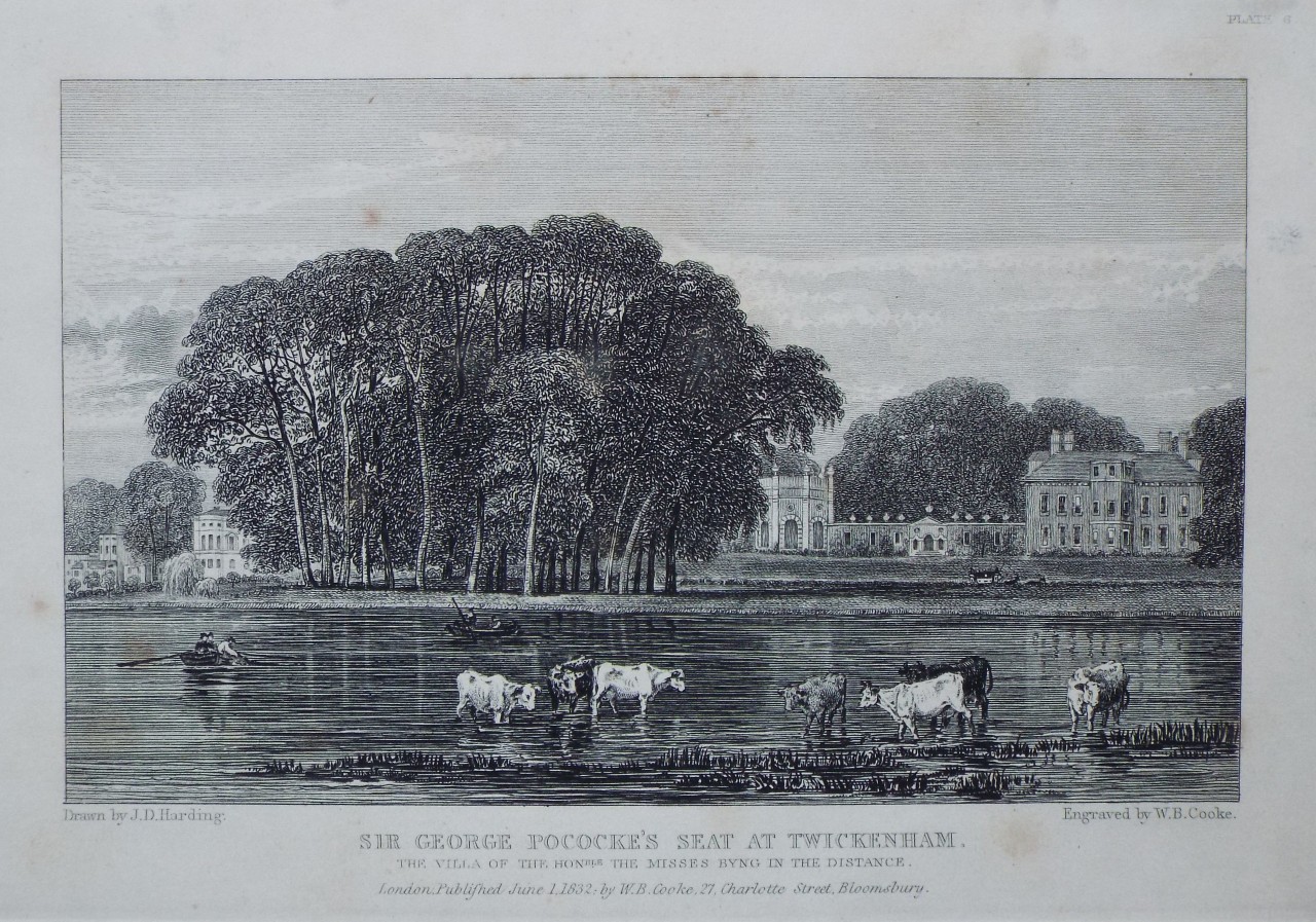 Print - Sir George Pocock's Seat at Twickenham. The Villa of the Honble Misses Byng in the Distance. - Cooke