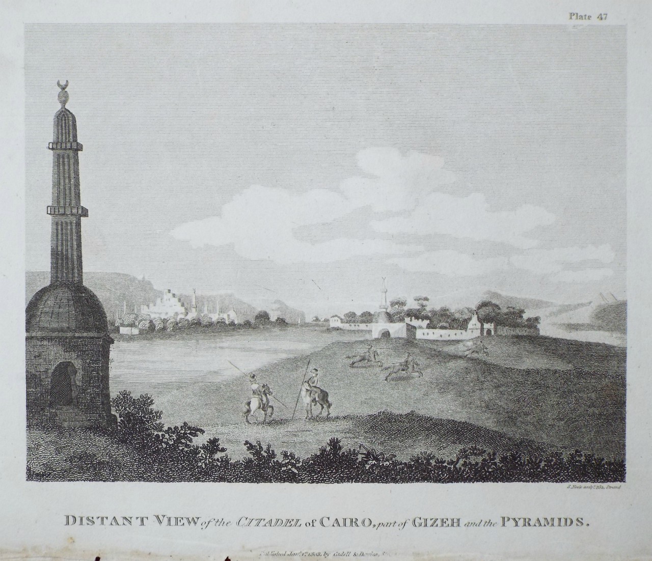 Print - Distant View of the Citadel of Cairo, part of Gizeh and the Pyramids. - Neele