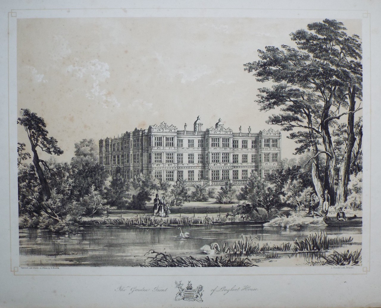 Lithograph - The Garden Front of Longleat House. - Pocock