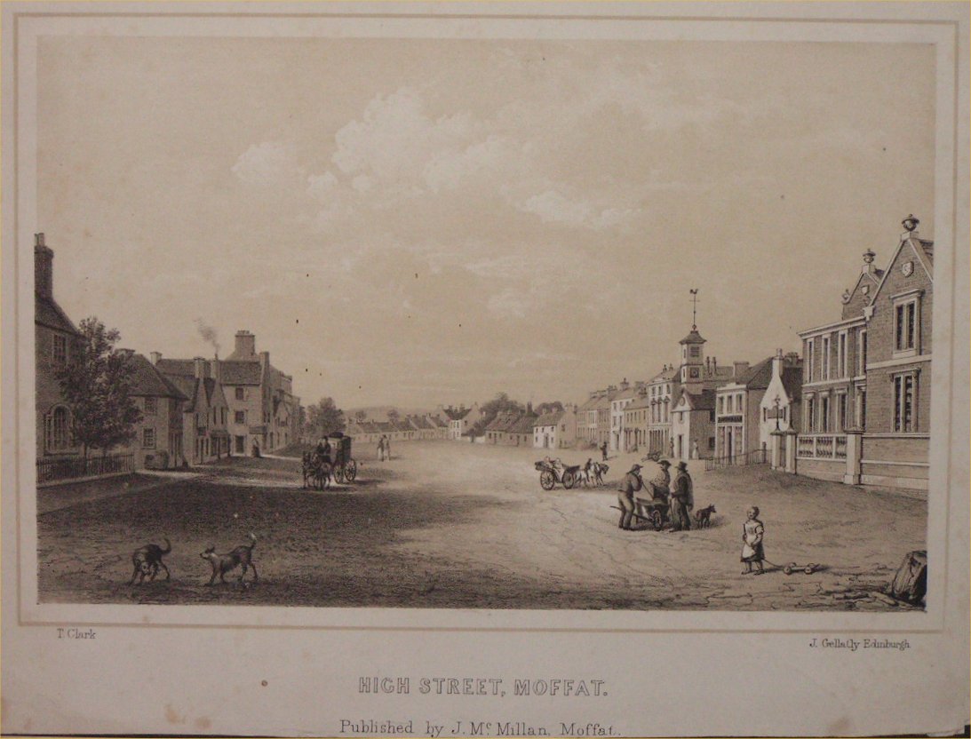 Lithograph - High Street, Moffat - Gellacly