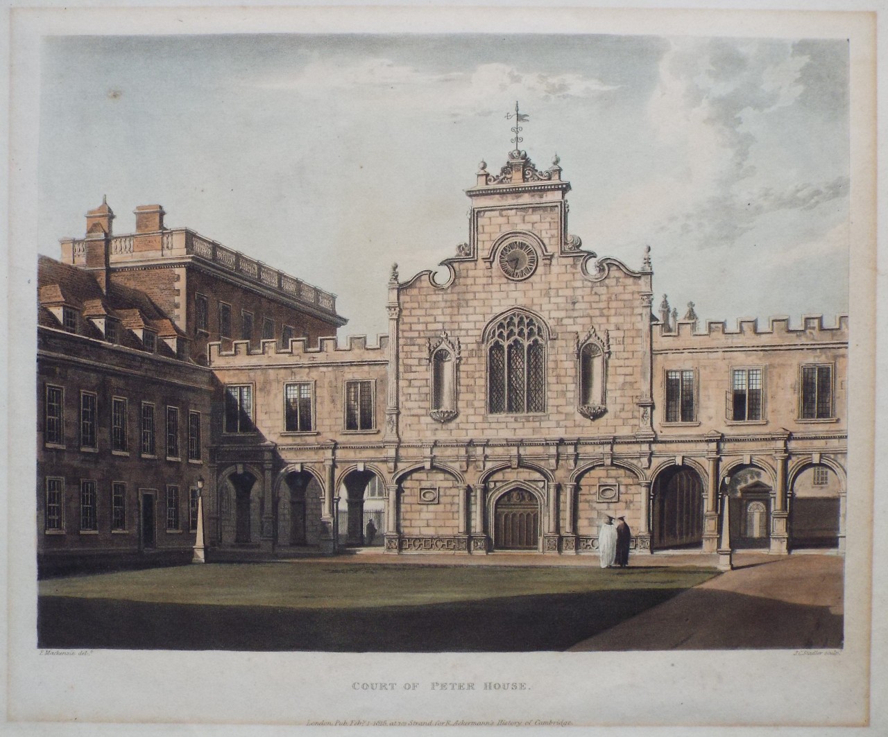 Aquatint - Court of Peter House. - Stadler