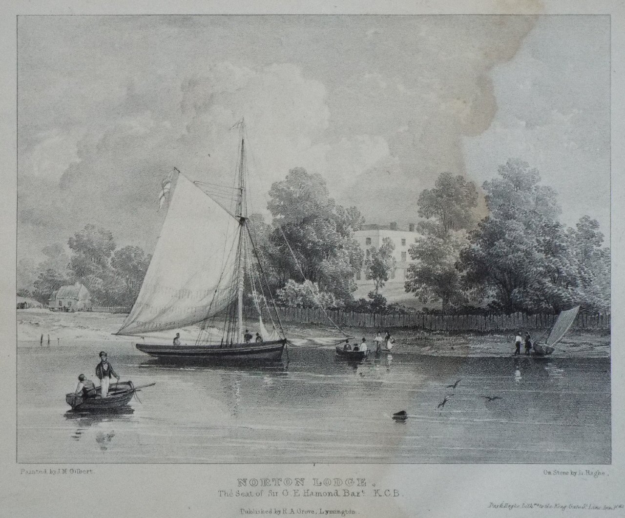 Lithograph - Norton Lodge, the Seat of Sir G. E. Hamond Bart. K.C.B. - Haghe