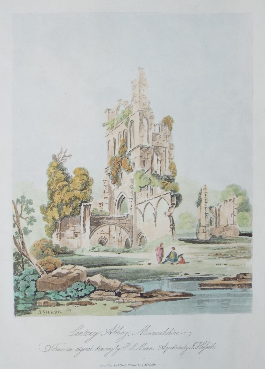 Aquatint - Lantony Abbey, Monmouthshire.