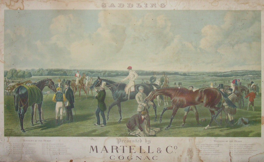 Chromo-lithograph - Saddling. Presented by Martell & Co Cognac - Harris