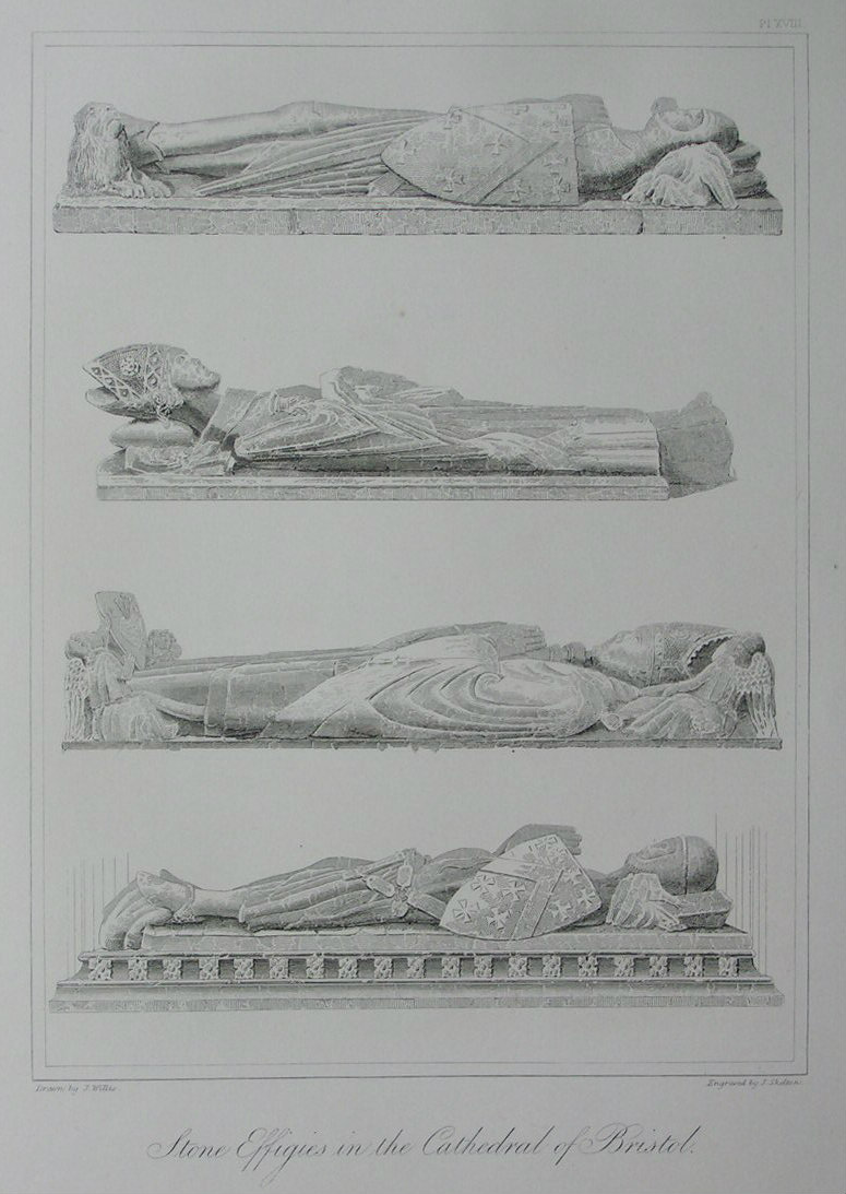 Etching - Stone Effigies in the Cathedral of Bristol. - Skelton