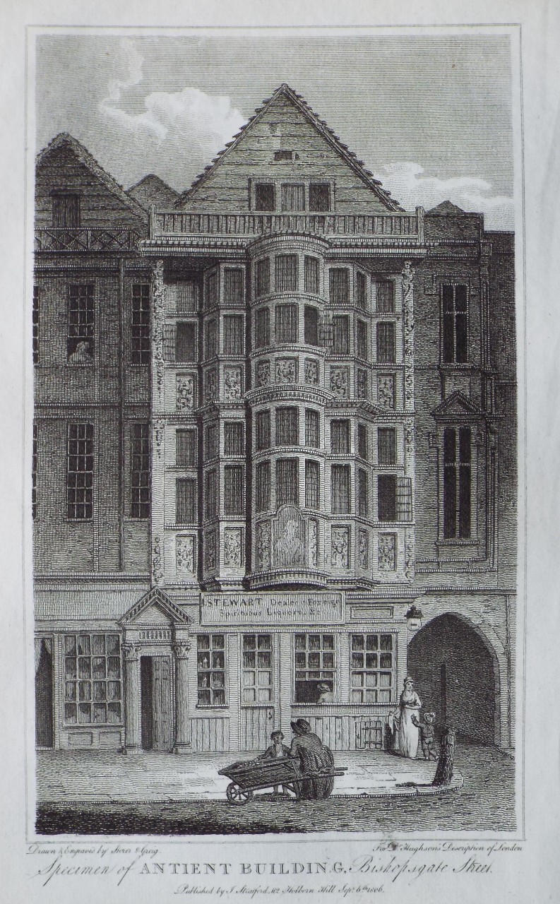 Print - Specimen of Antient Buildings, Bishopsgate Street. - Storer