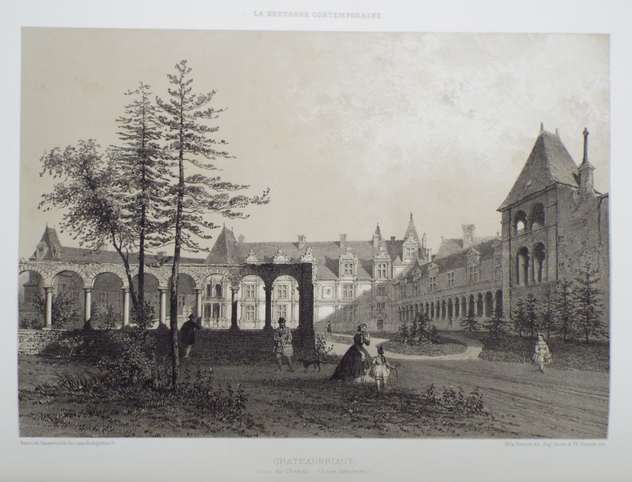 Lithograph - Chateaubriant. Cour du Chateau. (Loire-Inferieure) - Ciceri