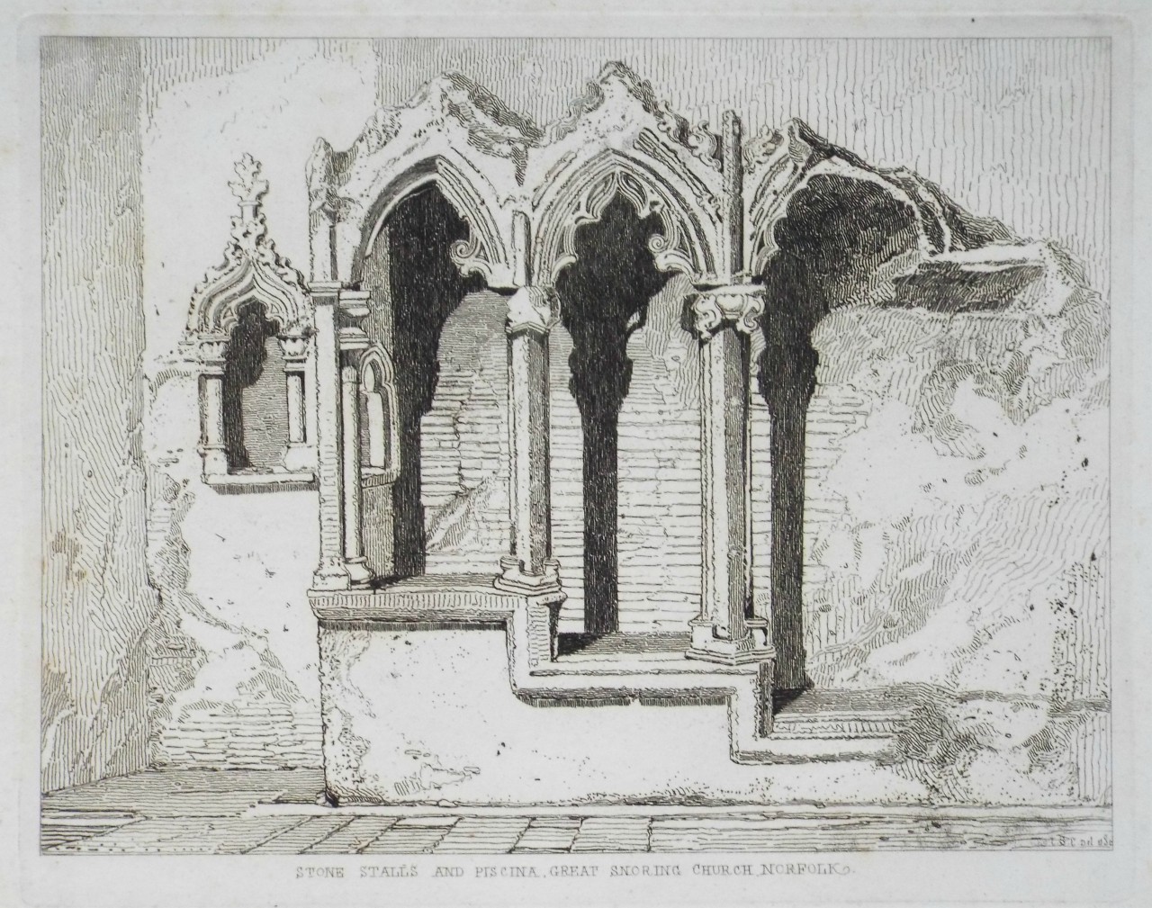 Etching - Stone Stalls and Piscina, Great Snoring Church Norfolk - Cotman